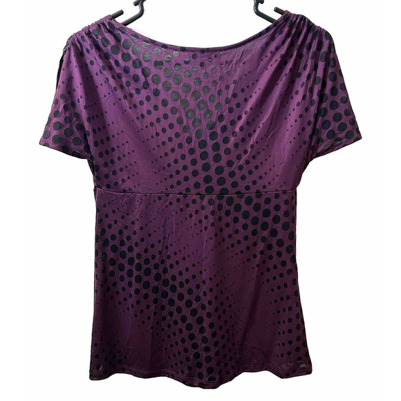 Express-Purple With Sheer Black-Polka Dot-Blouse-Split Shoulder-V Neck-Small-Use - Picture 4 of 10